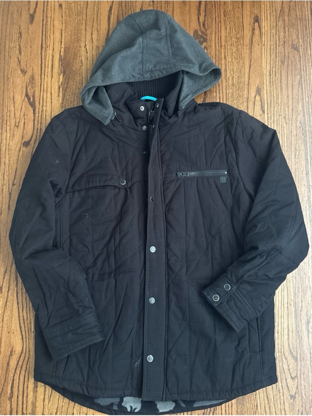Hurley Black Quilted Hooded Jacket